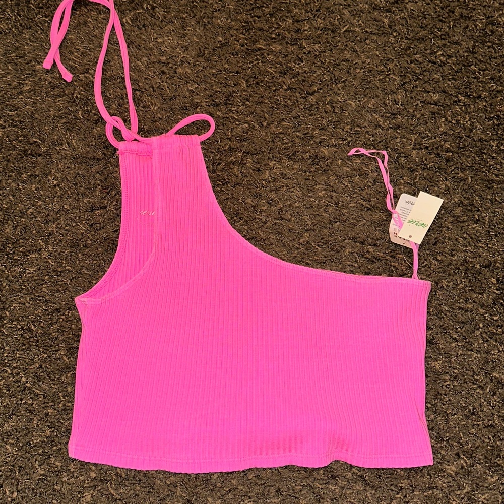 BRAND NEW WITH TAGS Aerie Pink Tie One Shoulder Crop Top Never Worn